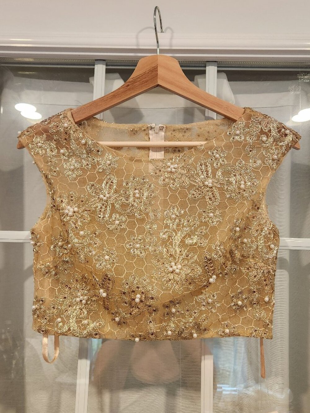 Dave & Johnny Gold Beaded Lace Formal Bodice Top NWT